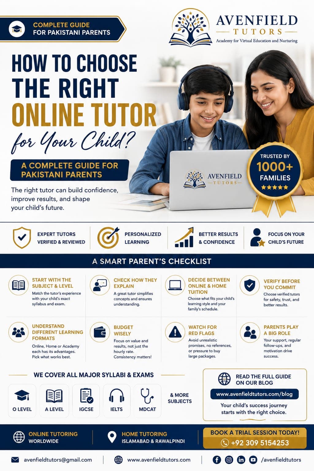 Illustration of a parent and child searching for a tutor on a laptop with a magnifying glass, representing finding the best online tutor