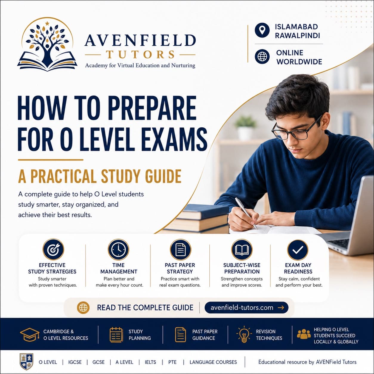 Illustration of an exam paper, clock and pencil representing O Level exam preparation